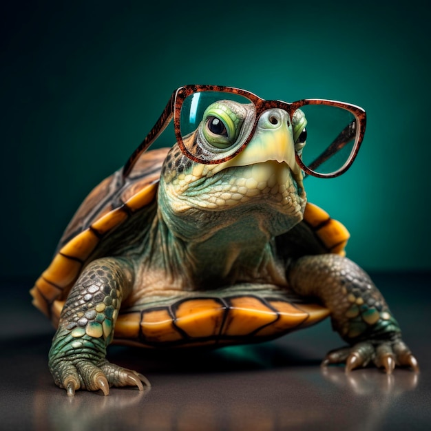 Een schildpad met bril en een schildpad met bril.
