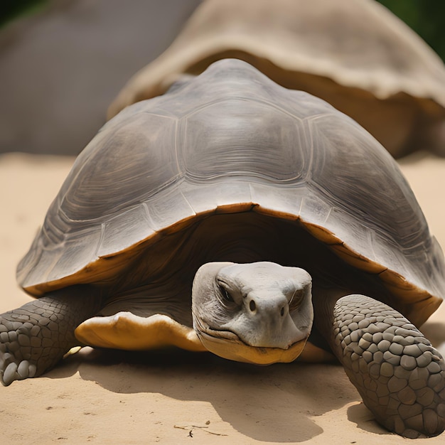 een schildpad met een gele schelp op zijn hoofd