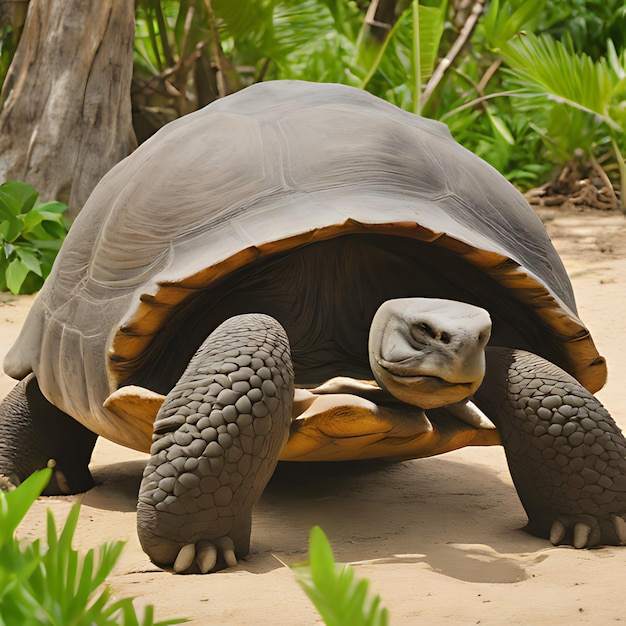 een schildpad met een groot hoofd en een groot lichaam