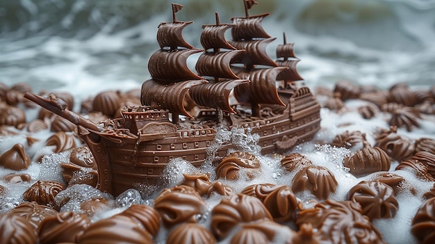 Een schip gemaakt van chocolade.