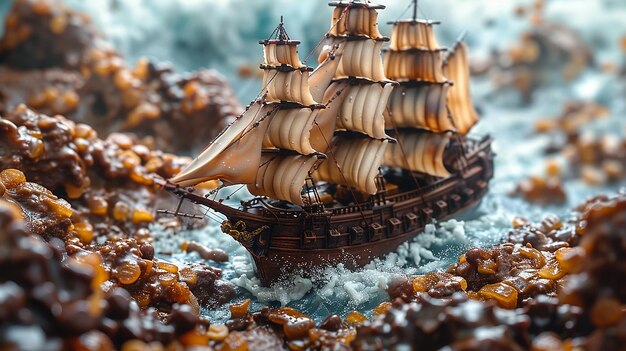 Een schip gemaakt van chocolade.