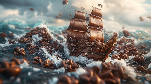 Een schip gemaakt van chocolade.