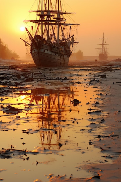 een schip op het strand