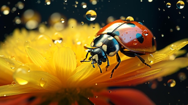 een schot van een vrouwelijke insect op een gele bloem