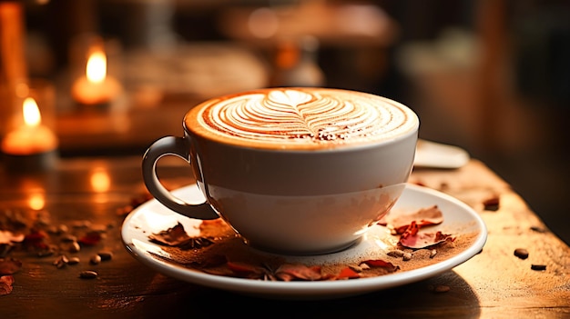 Een schuimige cappuccino op een houten tafel is een verrukking voor koffieliefhebbers