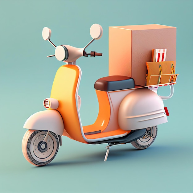 Een scooter met een doos erop levering voedsel 3d snelle levering transport 3d rendering generatieve ai