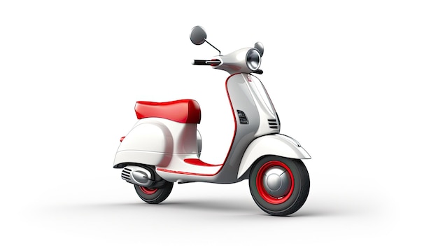 Een scooter met een rode en zilveren rand.
