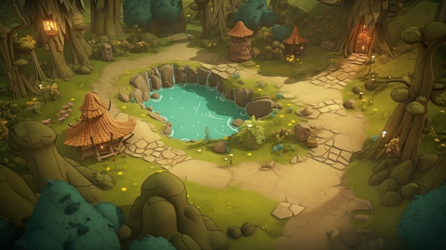 Een screenshot van een spel genaamd het dorp van het spel.