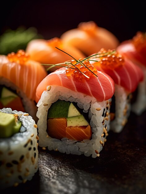 Een selectie van sushi op een houten tafel