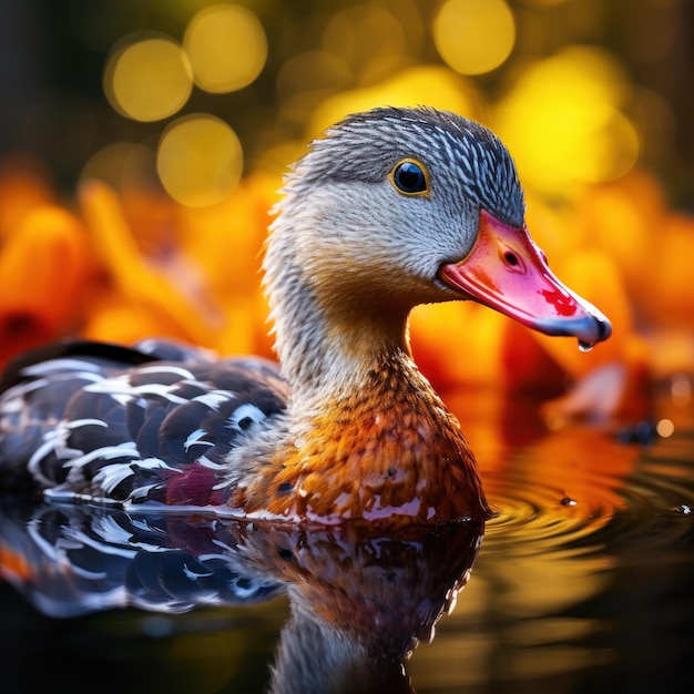 Een serene eend glijdt sierlijk over een rustige vijver zijn weerspiegeling weerspiegelen in de rustige wateren showcasing de elegantie van het wild