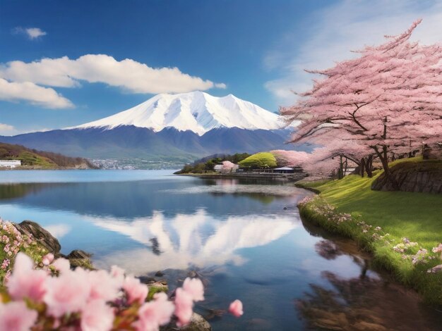 Een serene Japanse berglandschap in de lente