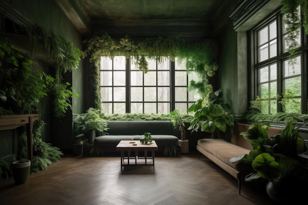 Een serene kamer van groen en rust