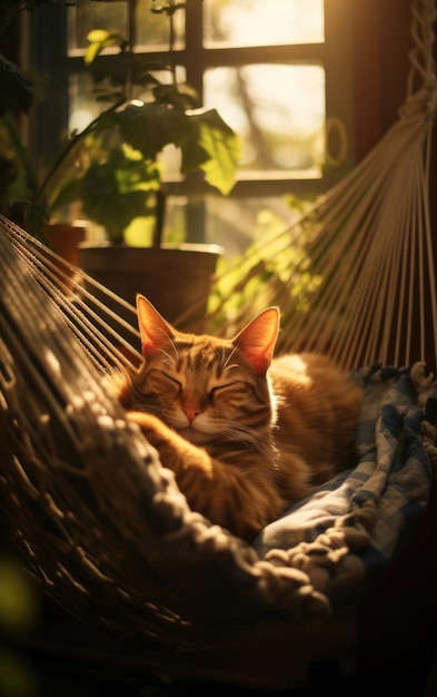Een serene kat die comfortabel ontspant