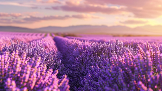 een serene lavendelveld die rust en de essentie van ontspanning overbrengt