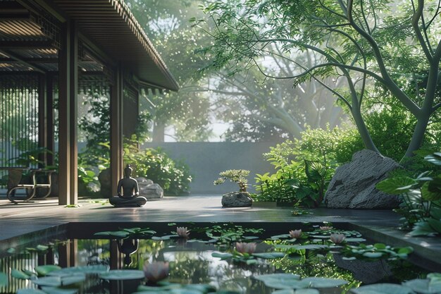 Een serene meditatie sessie in een rustige tuin o