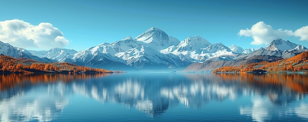 Een serene meer omringd door besneeuwde bergen