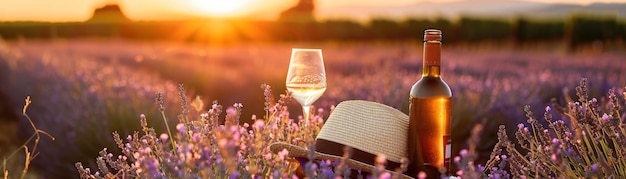 Een serene picknick scène met een fles wijn glas