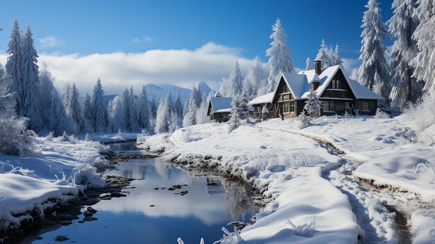 Foto een serene reis door een met sneeuw bedekt wonderland