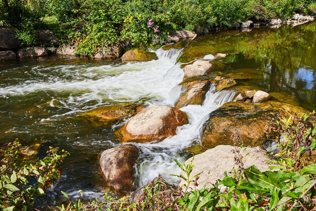 Een serene waterval en weelderig gebladerte in een natuurlijke omgeving