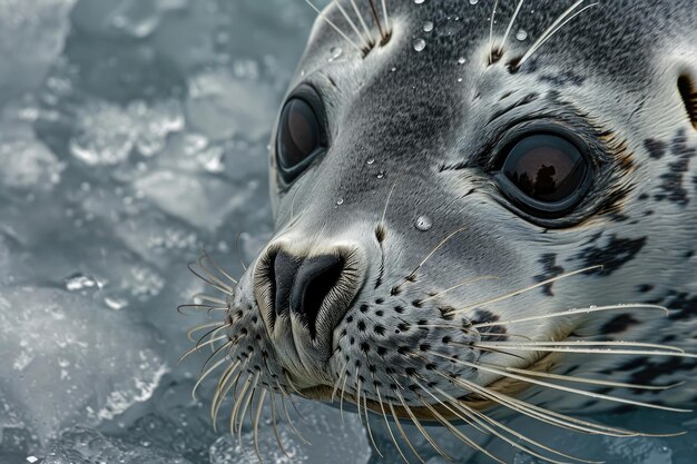 Een serene zeehond rust op het ijs zijn blik kalm en wetend