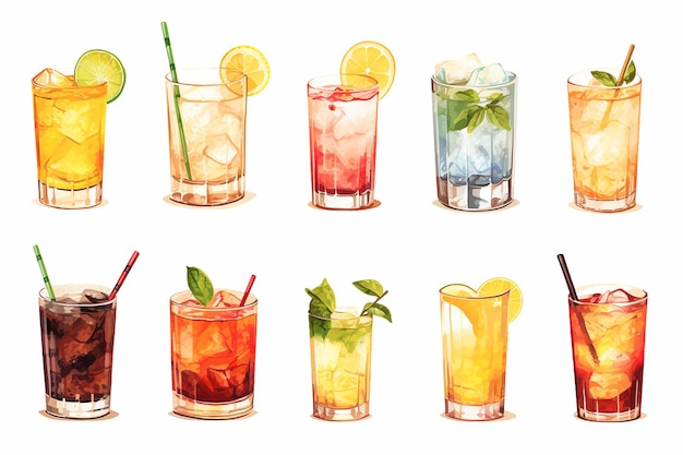 een serie illustraties uit de serie cocktails.