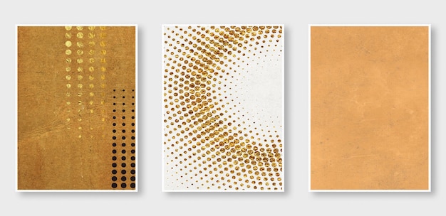 Een serie van drie schilderijen abstracte gouden achtergrond de mode van moderne kunst in de muur