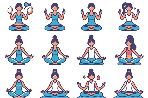 Foto een set cartoon illustraties van vrouwen die yoga doen