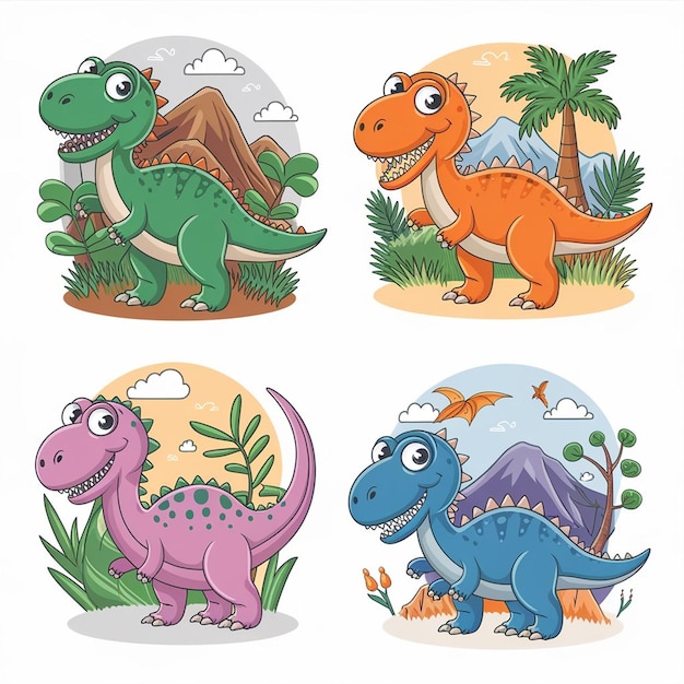 een set dinosaurussen met verschillende kleuren en een foto van hen