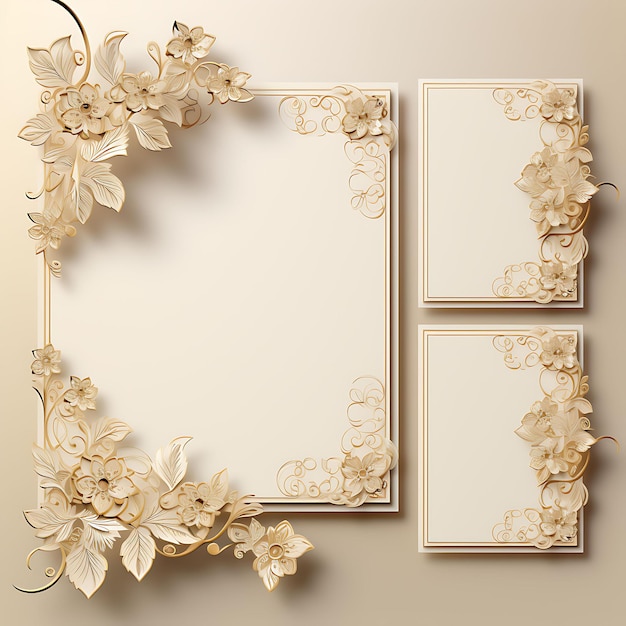 Een set frame van uitnodigingskaart papier off wit of ivory kleur Elegant Calli 2D plat op wit BG Art