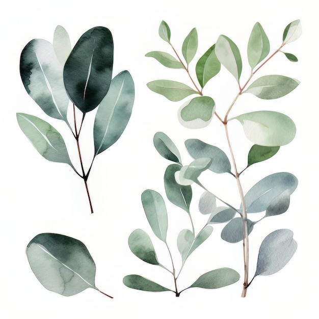 Een set groene bladeren met het woord eucalyptus erop.