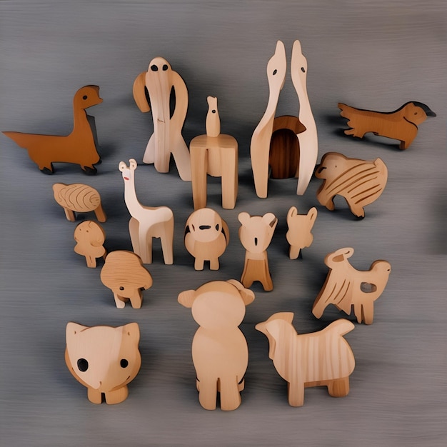 Foto een set houten dierenfiguurtjes 3