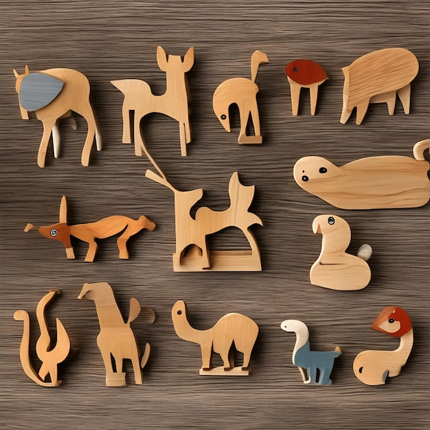 Foto een set houten dierenfiguurtjes 9