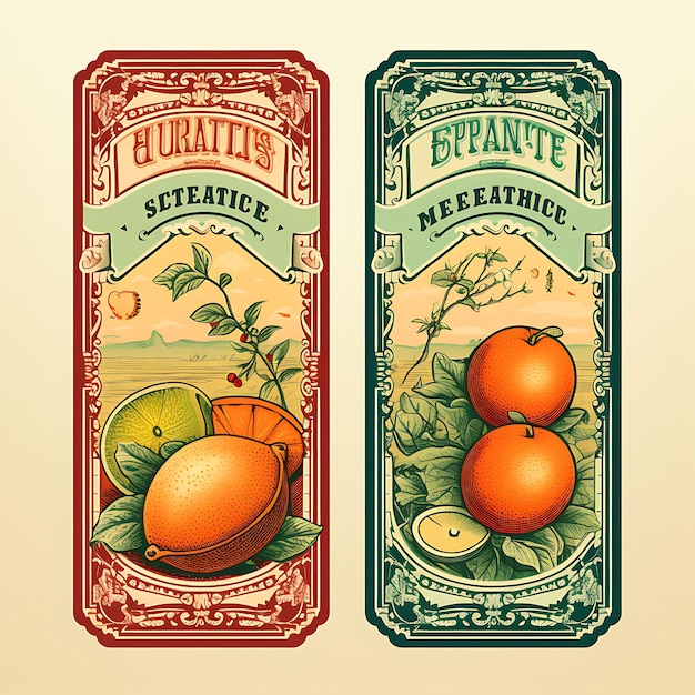 Een set kaartjes 2D-ontwerp met vintage stijl frame Vector creatieve platte kleurlabel verpakking