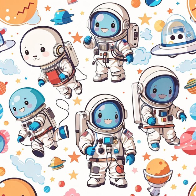 een set kawaii-astronautontwerpen Generatieve AI