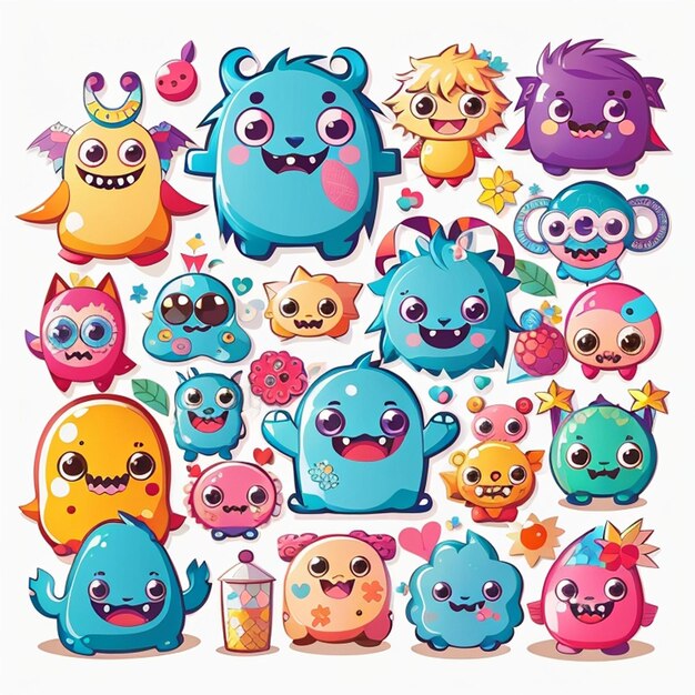 een set kawaii monster ontwerpen AI gegenereerd