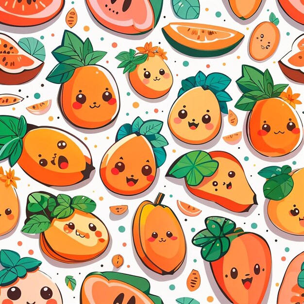 een set kawaii-papaya-ontwerpen Generatieve AI