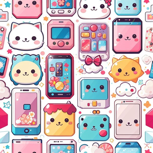 Foto een set kawaii smartphone ontwerpen ai gegenereerd