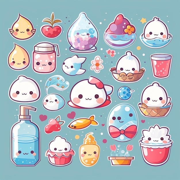 Foto een set kawaii-waterontwerpen generatieve ai