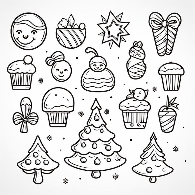 een set kerstdoodles met verschillende soorten decoraties generatieve ai