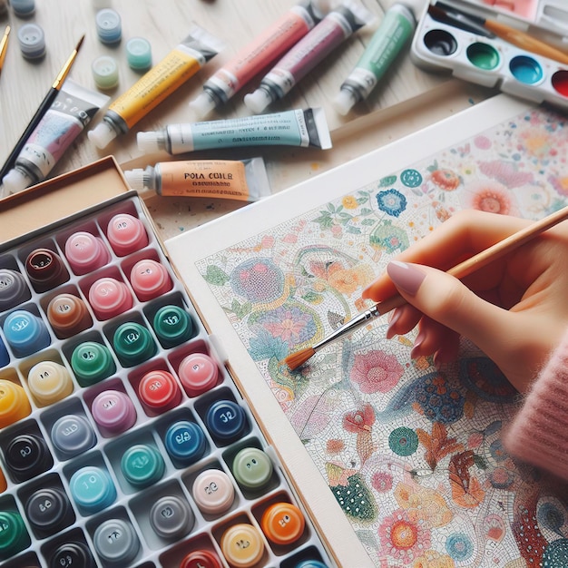 Een set kleurrijke gouache voor het schilderen met getallen, pastelkleuren, tekenen op canvas
