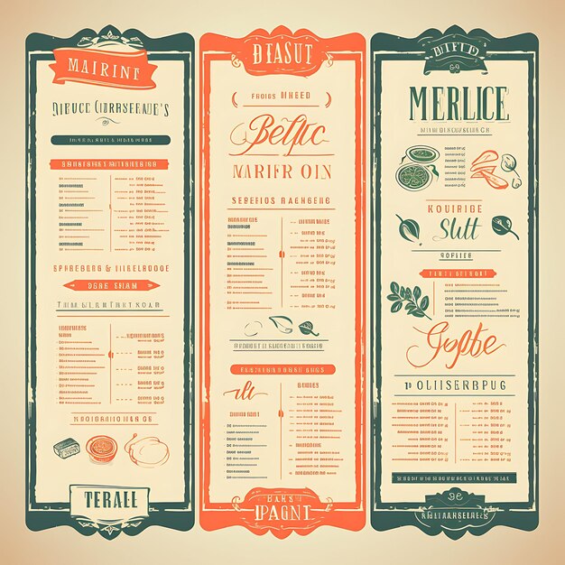 Foto een set menu-indeling 2d-ontwerp met vintage stijl frame vector creatieve platte kleurlabel verpakking