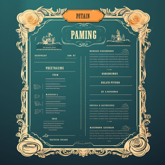 Een set menu-indeling 2D-ontwerp met vintage stijl frame Vector creatieve platte kleurlabel verpakking