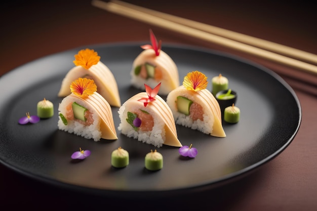 Een set Nigiri-sushi op een luxe bord Japanse traditionele gerechten