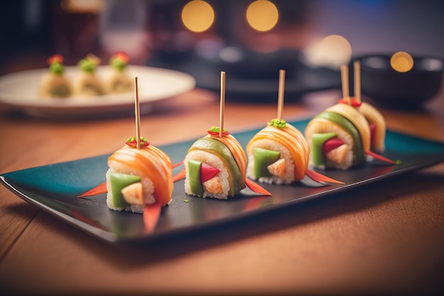 Een set Nigiri-sushi op een luxe bord Japanse traditionele gerechten