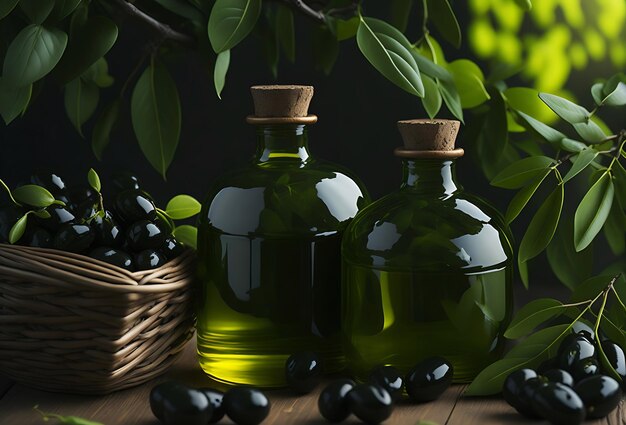 Een set plump olijven groen en zwart op een donkere achtergrond