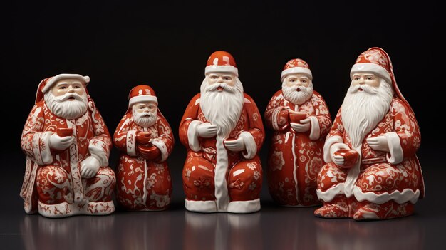 Foto een set porseleinen santas.