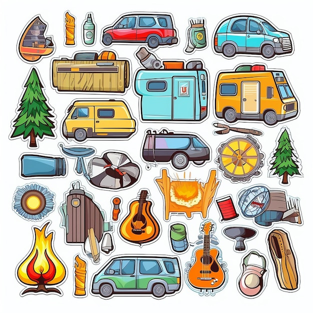 Foto een set van camping outdoor kleine vinyl stickers pop-art stijl populaire objecten