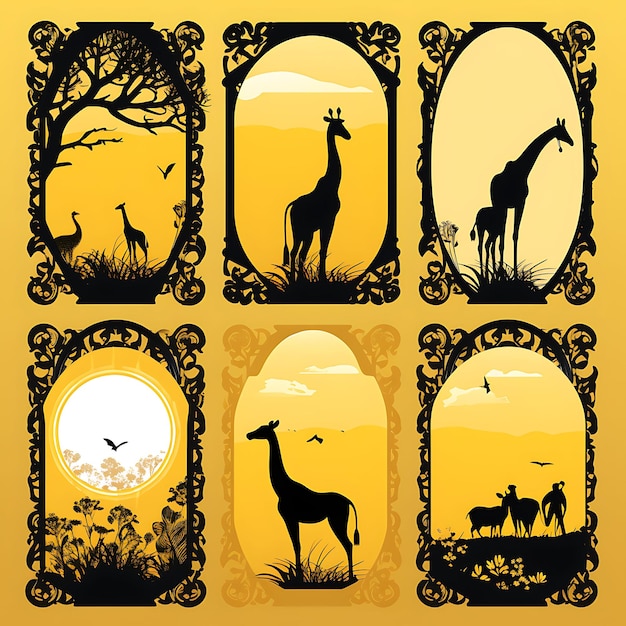 Een set van frame vector eenvoudig creatief voor telefoon cover ontwerp en stickers schattig dier met natuurlijk