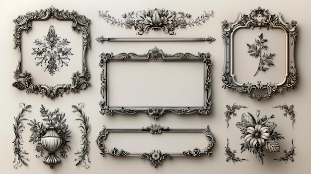 Foto een set van geïsoleerde moderne iconen die lijken op een klassiek decoratief frame of een retro rechthoekig ornament een set van isolerende moderne iconen dat zou kunnen worden gebruikt voor bruiloftsramen, museumborders of deco