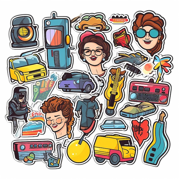 Foto een set van kleine vinyl stickers pop-art stijl populaire objecten